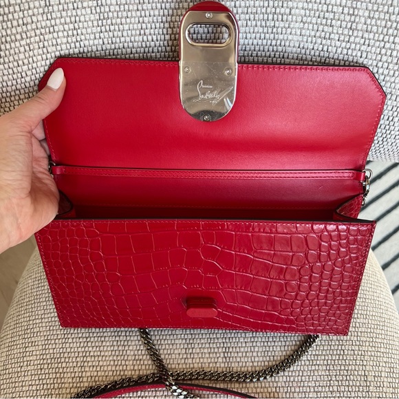 Christian Louboutin Calfskin Alligator Embossed Elisa Baguette in Red - Picture 9 of 12